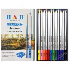 铁盒12色彩色铅笔绘画套装水溶性彩铅画笔涂鸦彩笔赠勾线笔木质